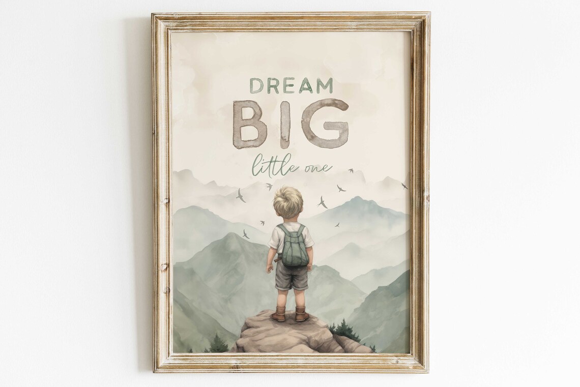 Dream Big Little One Boy Adventure Quote Art Print - Image 2