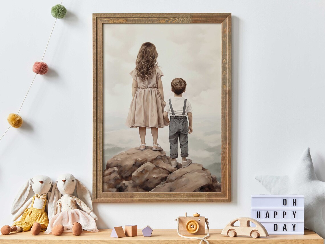 Brother and Sister Nursery Art Print, Kids Room Decor