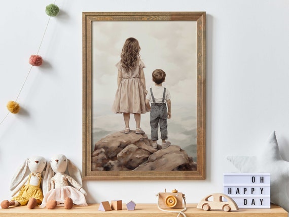 Brother and Sister Nursery Art Print, Kids Room Decor