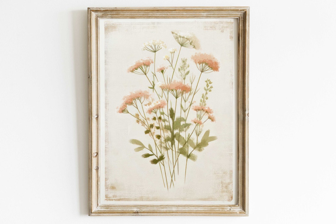 Rustic Blush Pink Wildflower Blossoms Vintage Botanical Meadow Poster