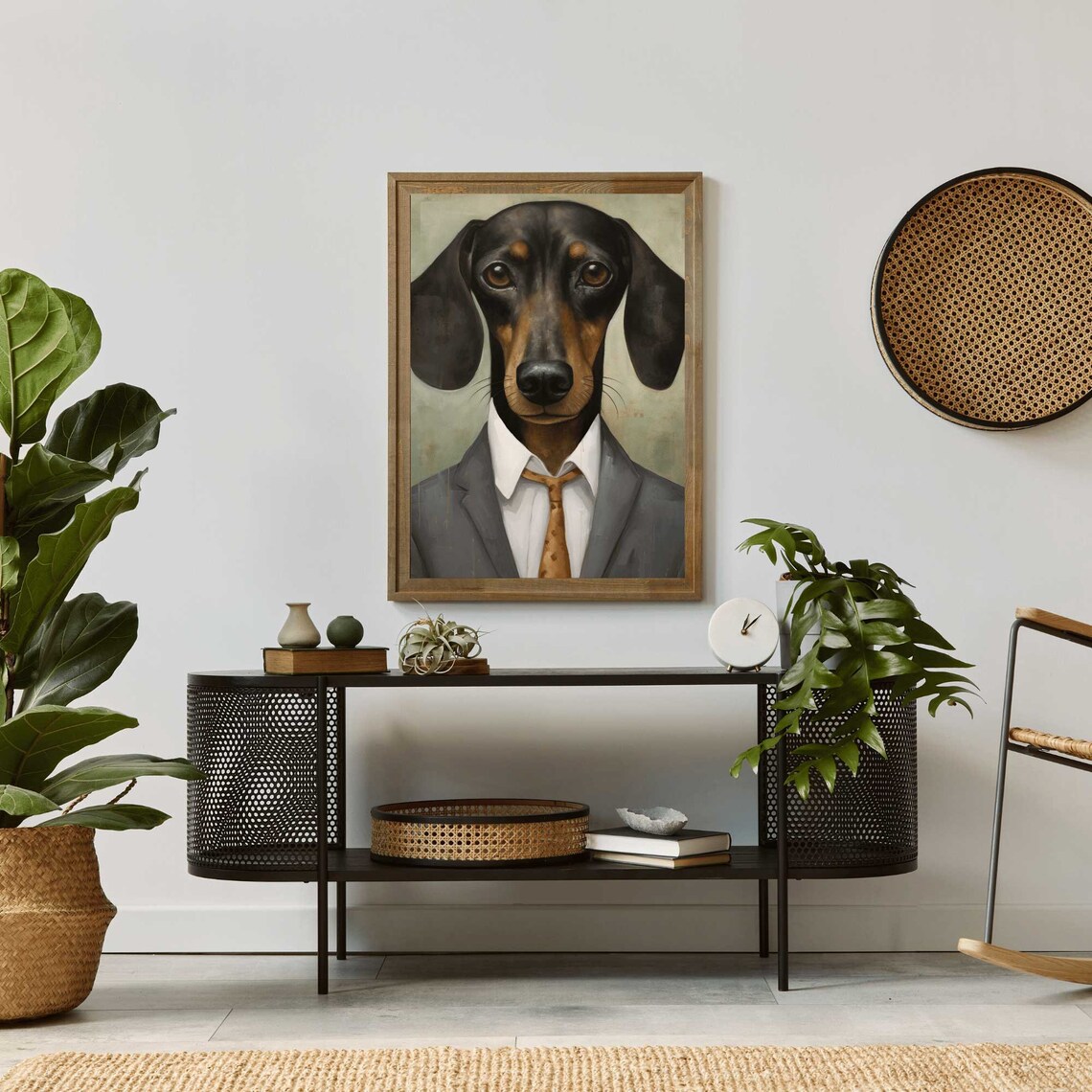 Dachshund Dog Wearing Suit And Tie Funny Portrait Art Poster - Image 2