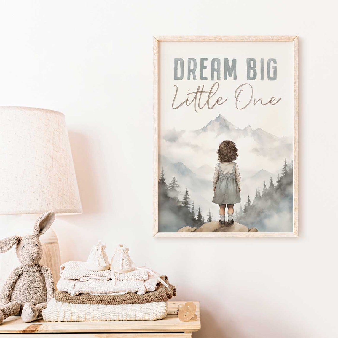 Dream Big Little One Nursery Quote Wall Art Motivational Saying Girls Adventure Decor Little Girl Bedroom Print Art - Image 2