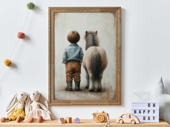 Little Boy and His Shetland Pony Watching the Horizon Poster