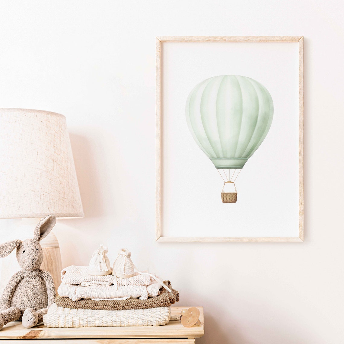 Sage Green Hot Air Balloon Minimalist Pastel Nursery Kids Poster - Image 2