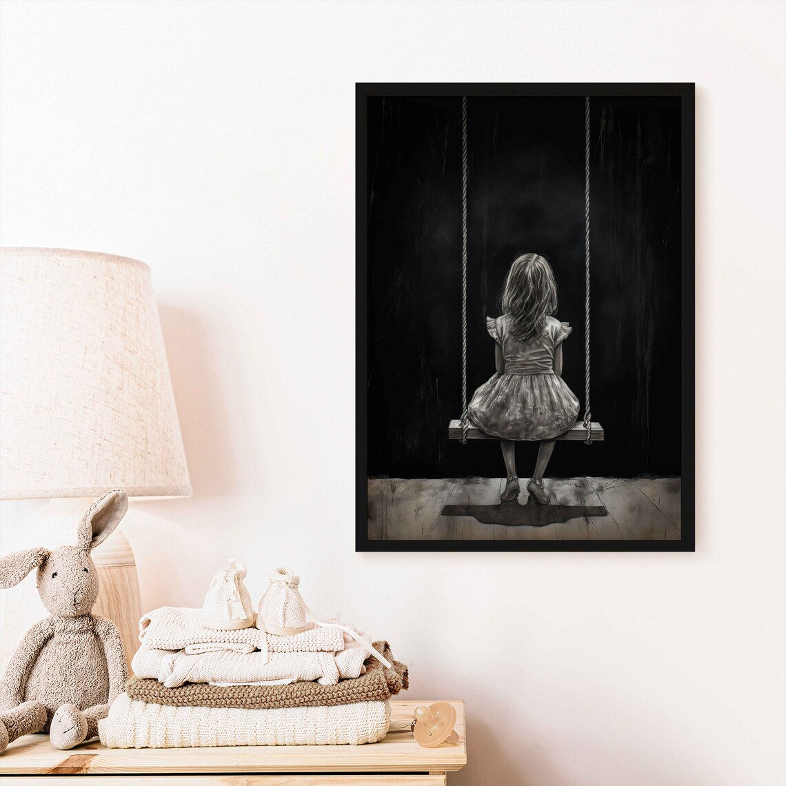 Little Girl on Swing, Vintage Nursery Art Print - Image 2