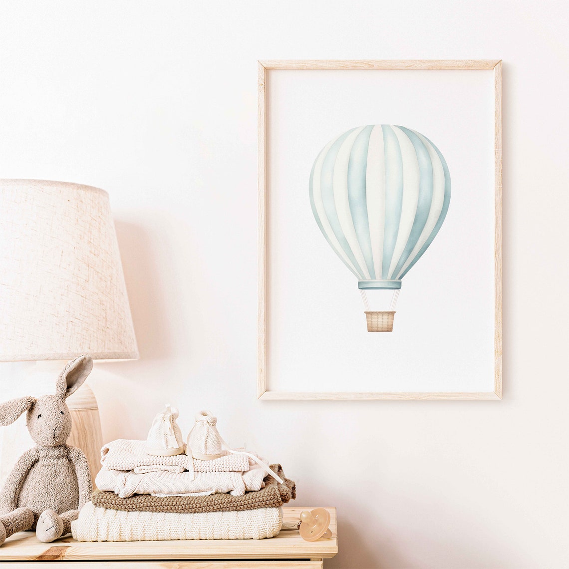 Vintage Teal Hot Air Balloon Minimalist Nursery Travel Poster - Image 2
