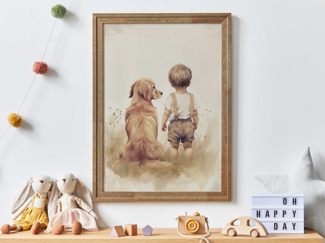 Golden Retriever Nursery Decor, Boy Dog Art Print