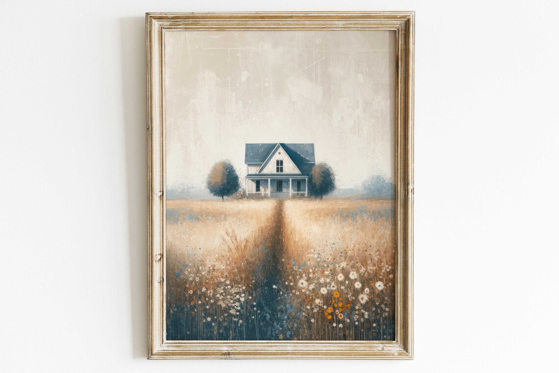 Lonely Country Farmhouse Standing in Golden Wheat Field Poster