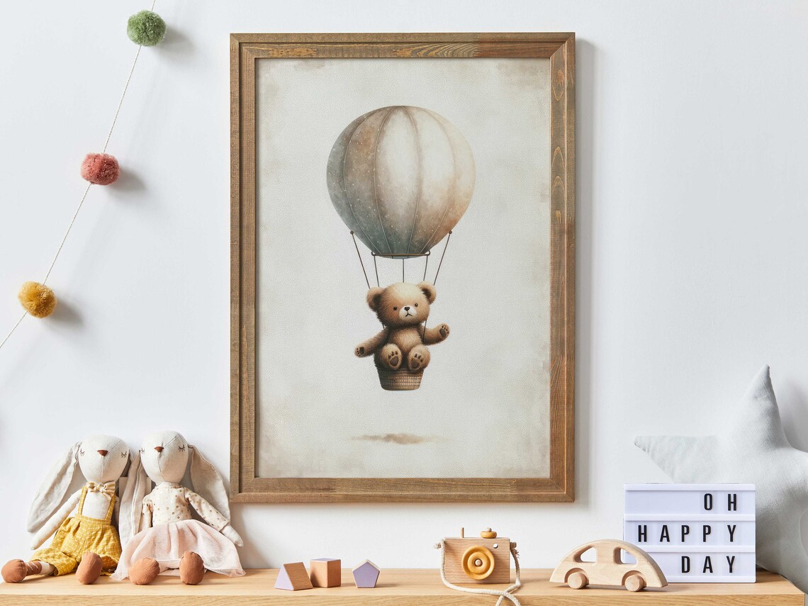 Hot Air Balloon Nursery Bear Art Print, Nursery Decor