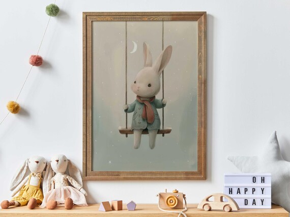 Bunny Nursery Art Animal Art For Childrens Room Cute Bunny Print Rabbit Painting Whimsical Bunny Wall Decor Nursery Art