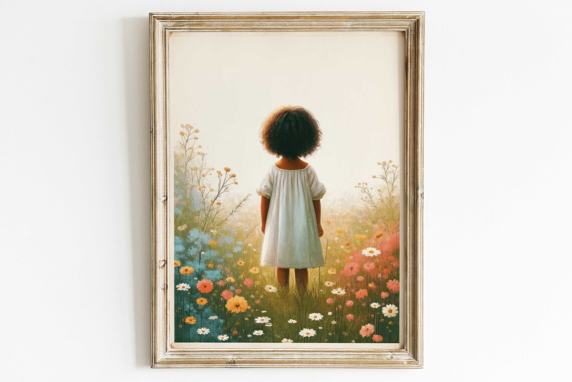 Wildflower Field African Girl Nursery Art Print - Image 3