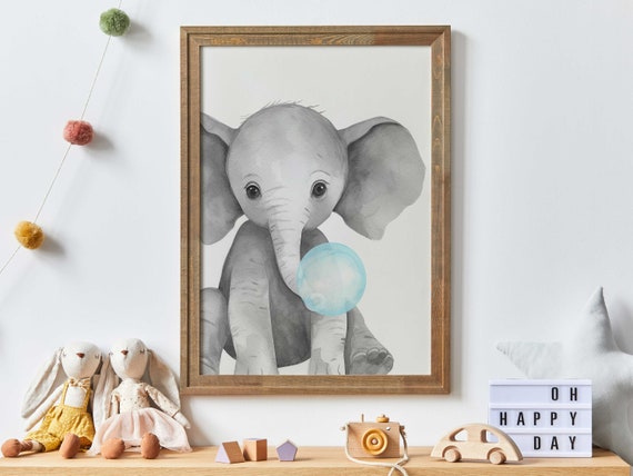 Elephant Bubblegum Print Elephant Nursery Decor Animals Blowing Bubble Gum Safari Animal Nursery Decor Nursery Animal Art