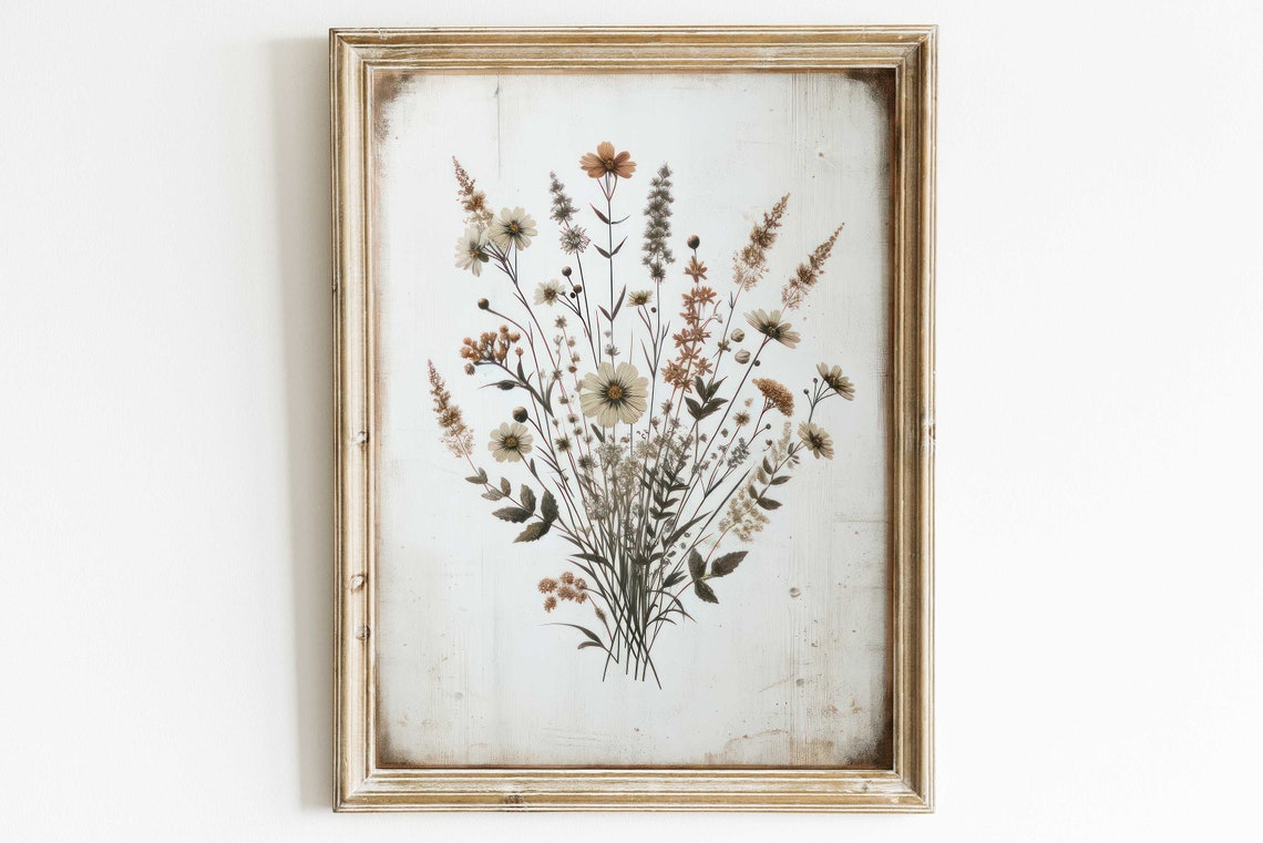 Rustic Wildflower Bouquet on a Distressed Vintage Wood Poster