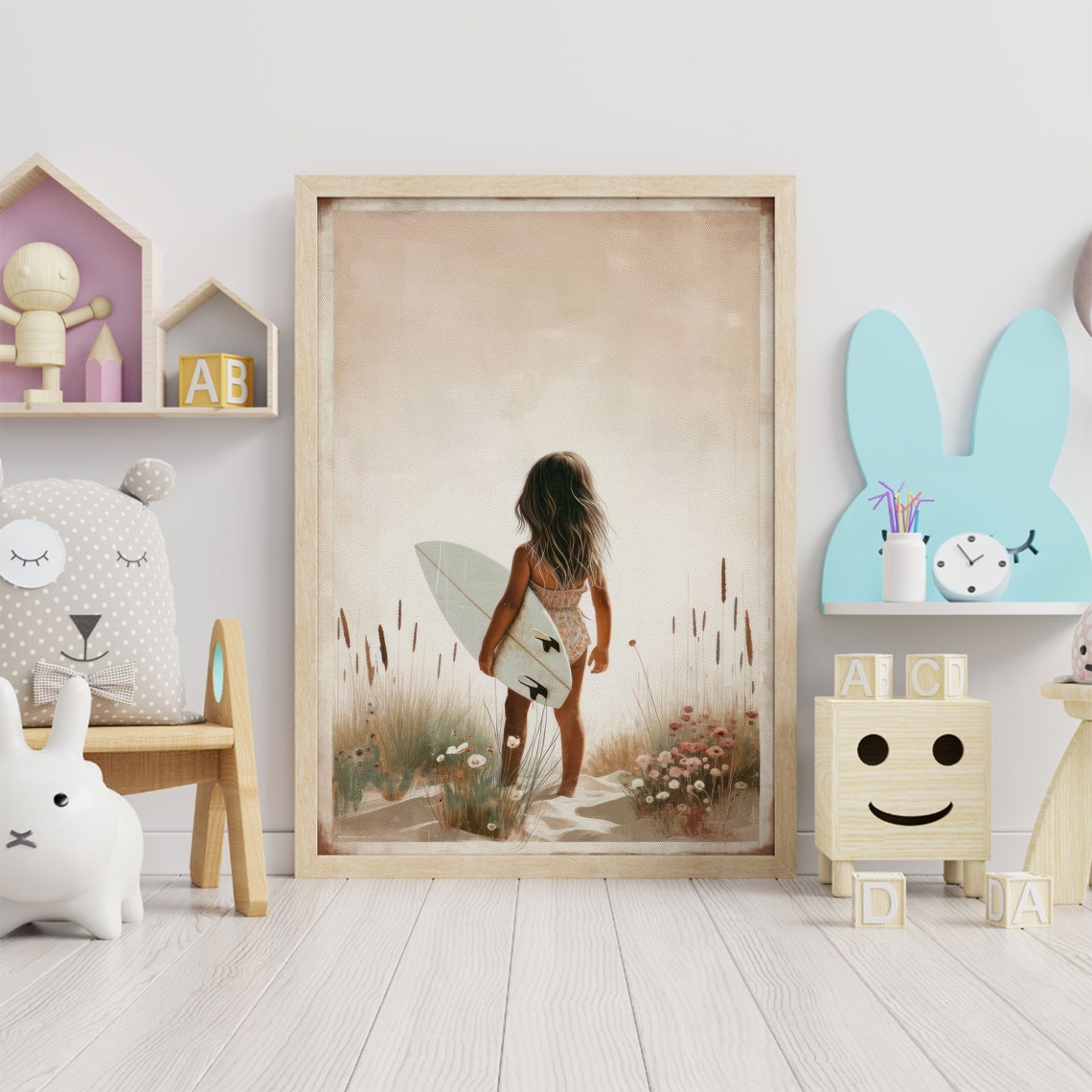 Surfer Girl Decor Surfing Nursery Decor Beach Girl Room Decor Surfing Print Girl Little Girl Surfboard Surfer Wall Art Kids - Image 3