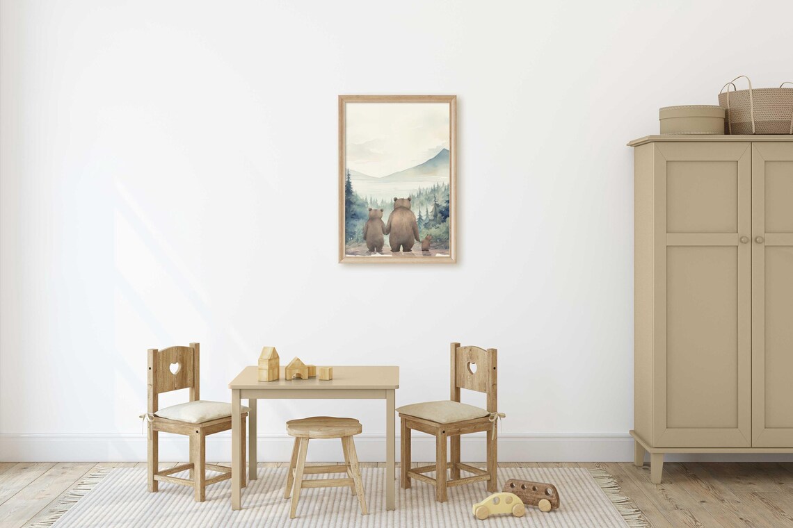 Bear Family Print, Woodland Nursery Animal Art - Image 2