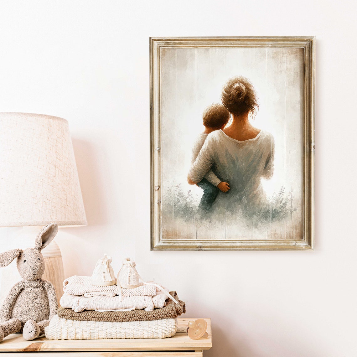 Loving Mother Carrying Her Son in Ethereal White Light Poster - Image 2