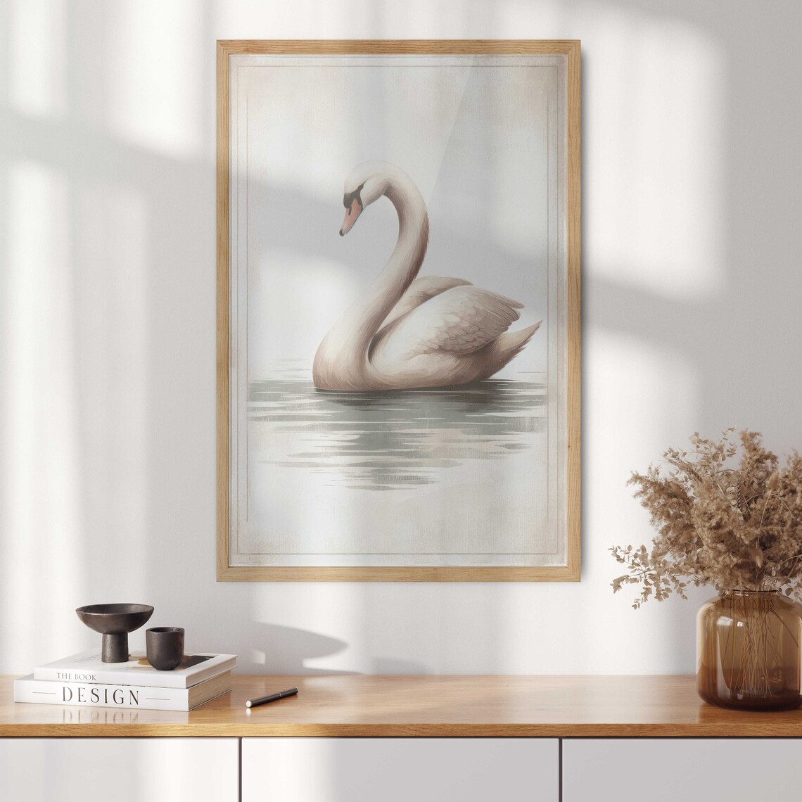 Elegant White Swan Gliding On Calm Water Minimalist Art Poster - Image 2