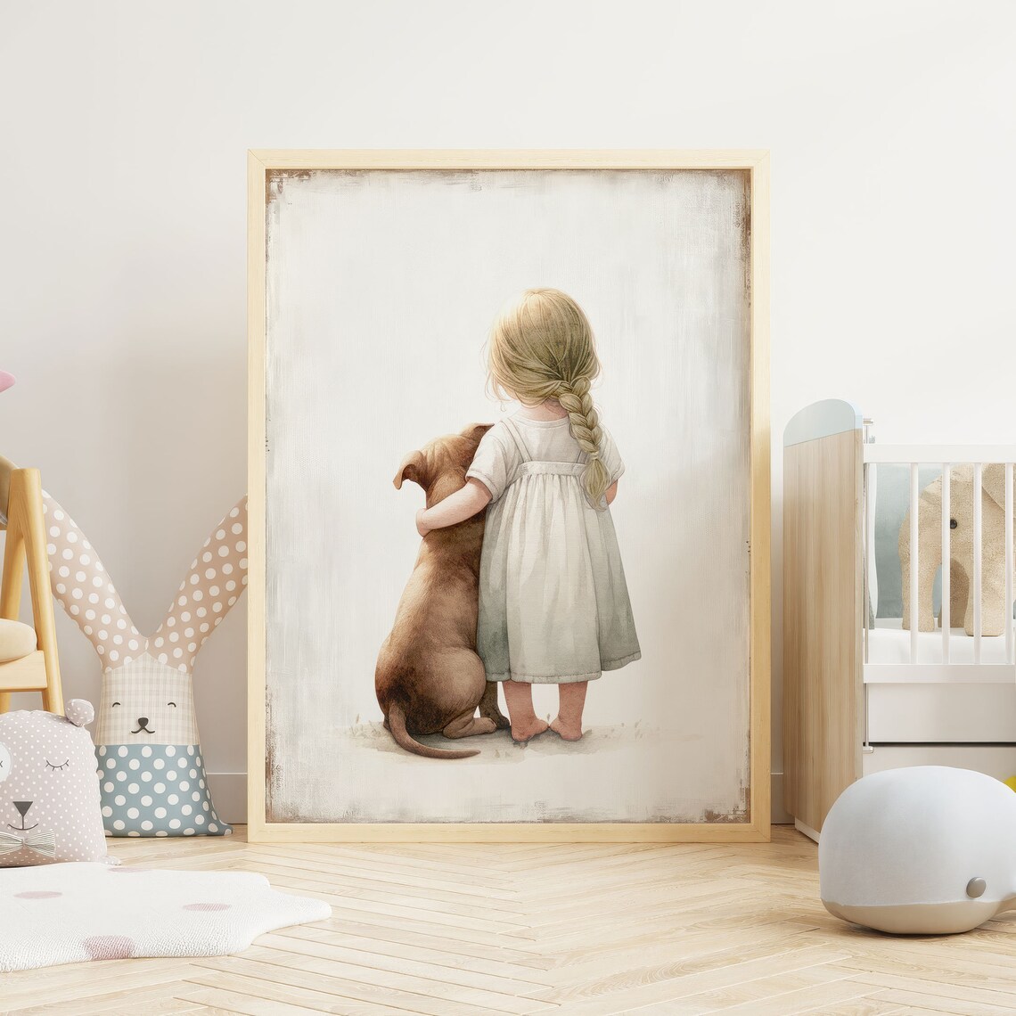 Sweet Little Girl Hugging Her Beloved Pit Bull Puppy Art Poster - Image 2