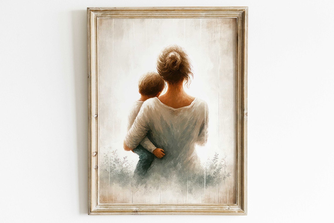Mother Wall Art Mother And Son Print Gift For Mothers Parent Child Art Print Mother Painting Mother Son Bondprintable Vintage Wall Art