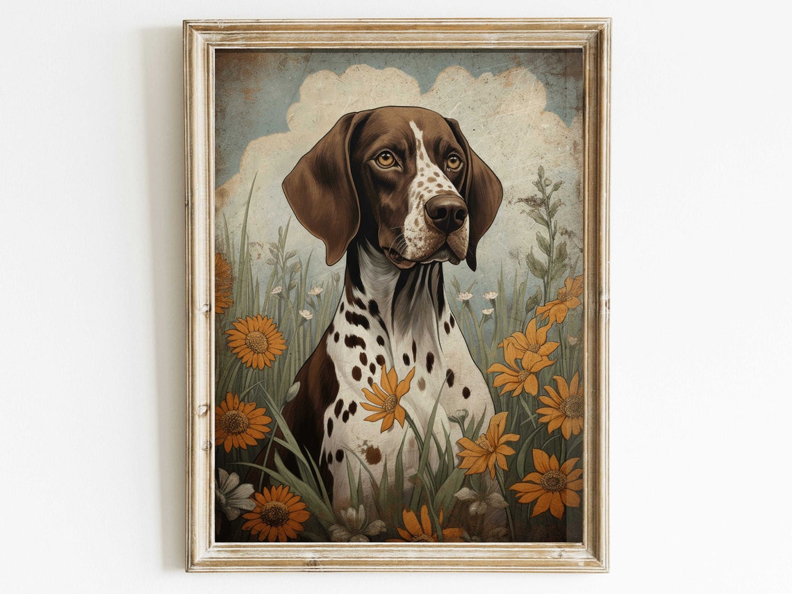German Shorthaired Pointer Dog Among Orange Wildflowers Art Poster