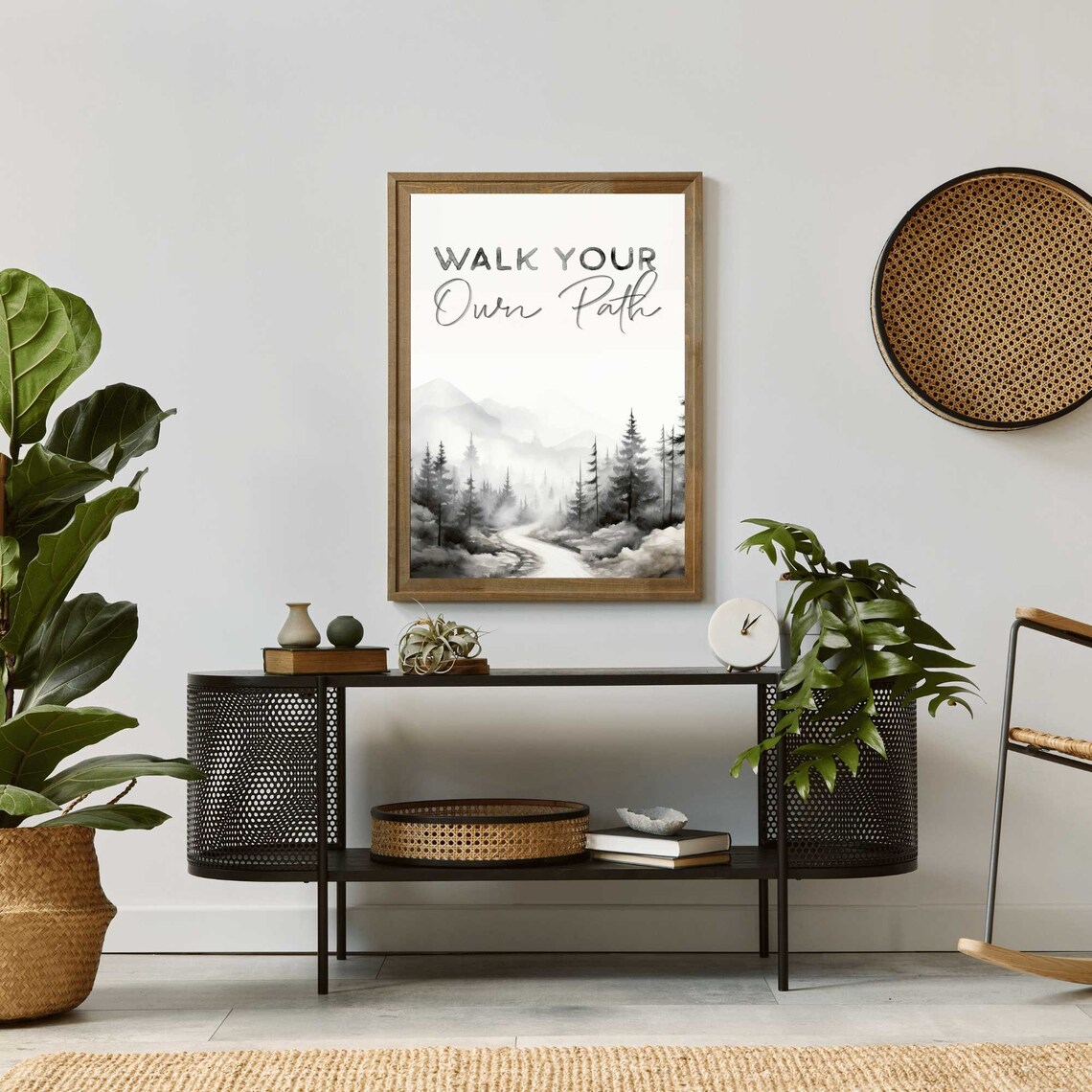Walk Your Own Path Misty Forest Road Inspirational Quote Poster - Image 2