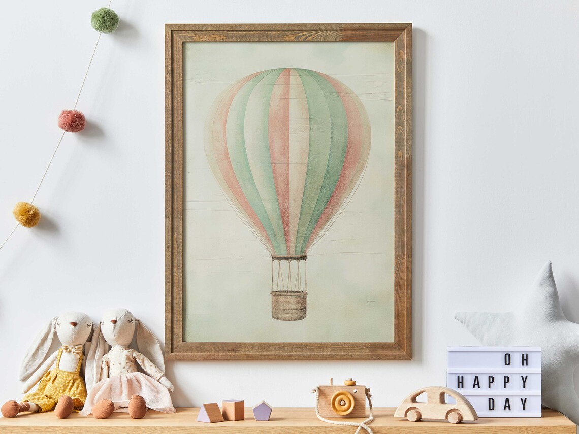 Hot Air Balloon Nursery Art Print, Minimalist Vintage - Image 3