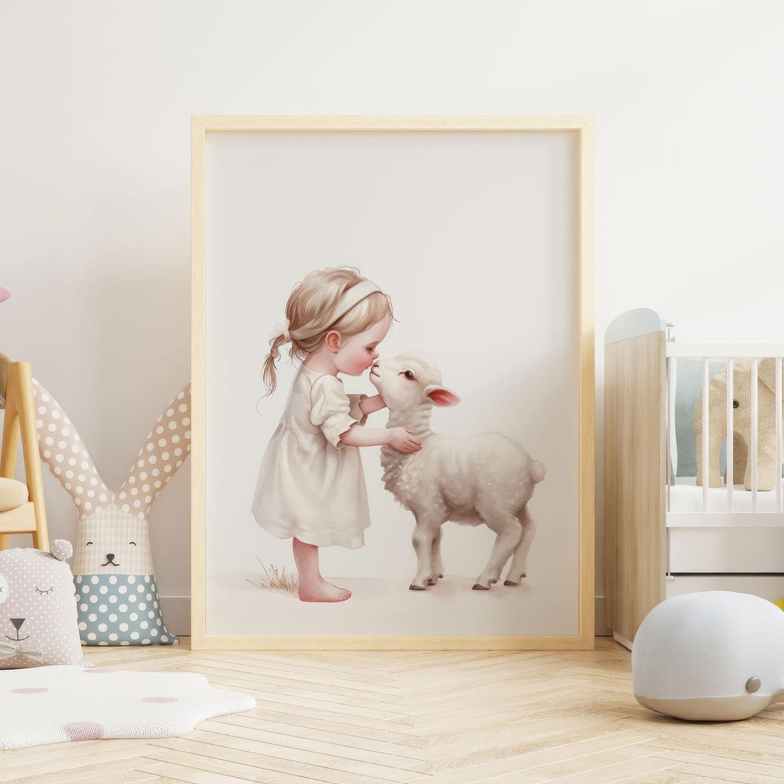 Lamb Nursery Decor Farmhouse Nursery Decor Baby Farm Animal Print Baby Girls Room Toddler Art Farm Theme Vintage Girl Art - Image 2