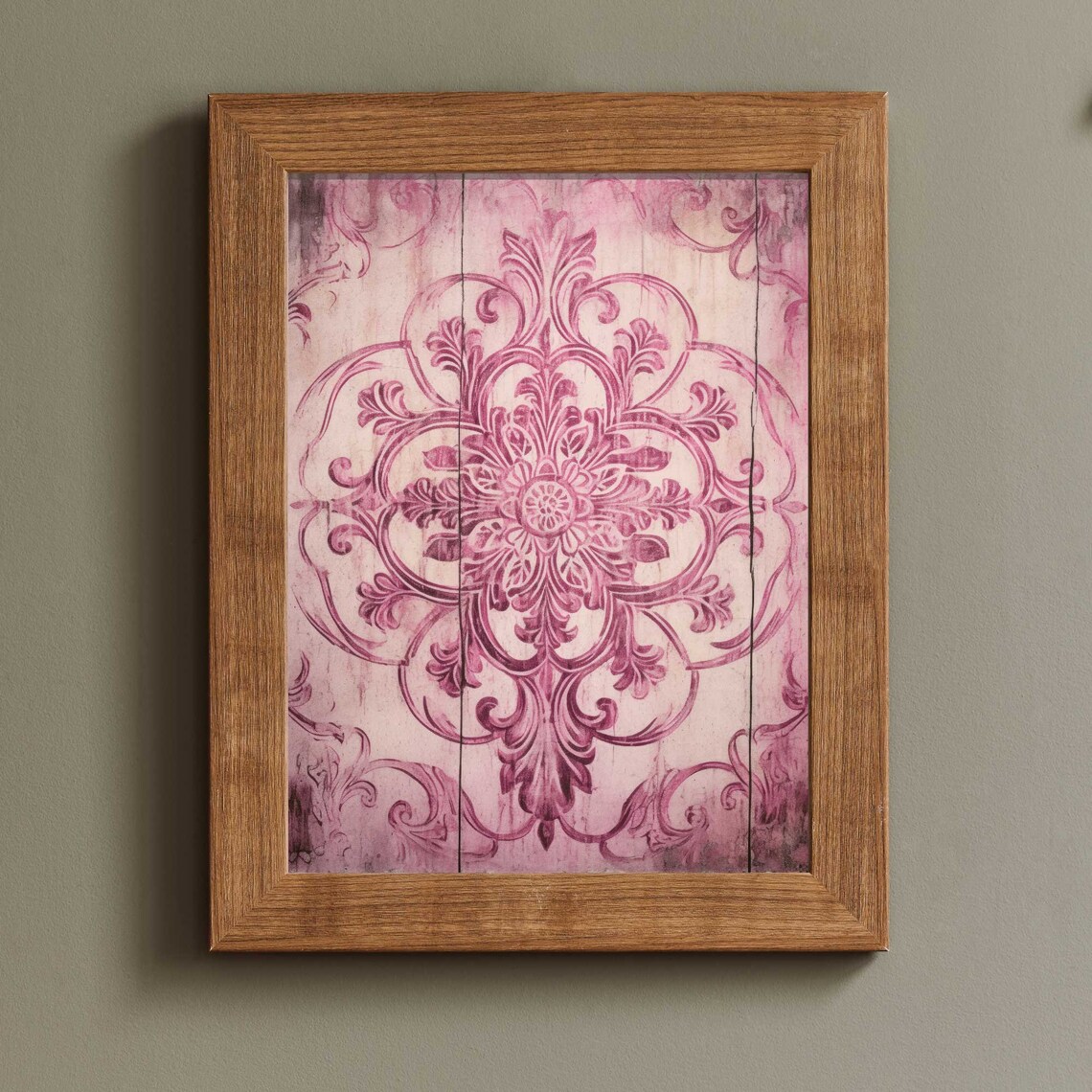 Pink Ornamental Medallion Distressed Wood Farmhouse Bedroom Poster - Image 2