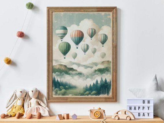 Hot Air Balloon Nostalgic Adventure Wall Art Print