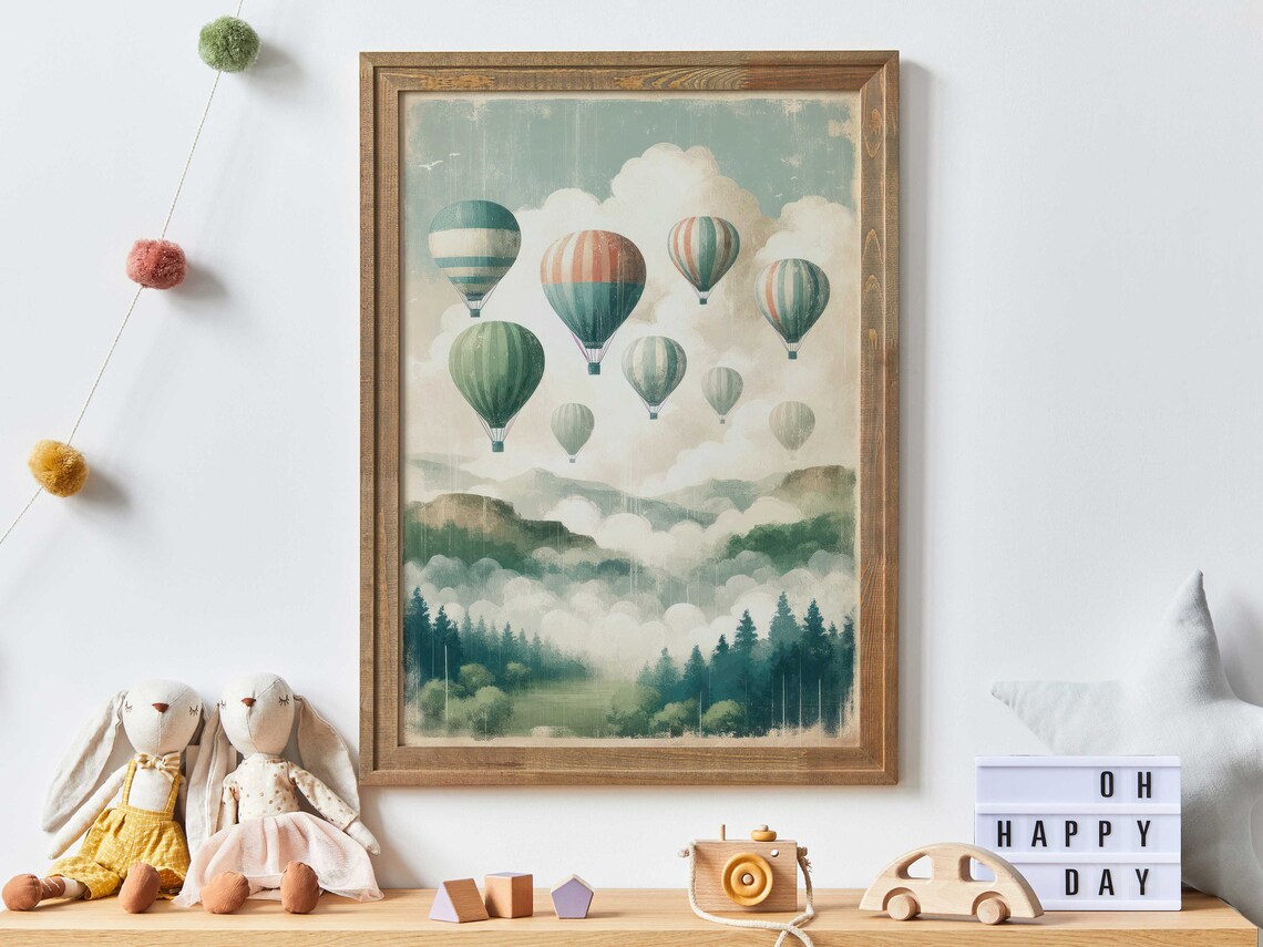 Hot Air Balloon Nostalgic Adventure Wall Art Print