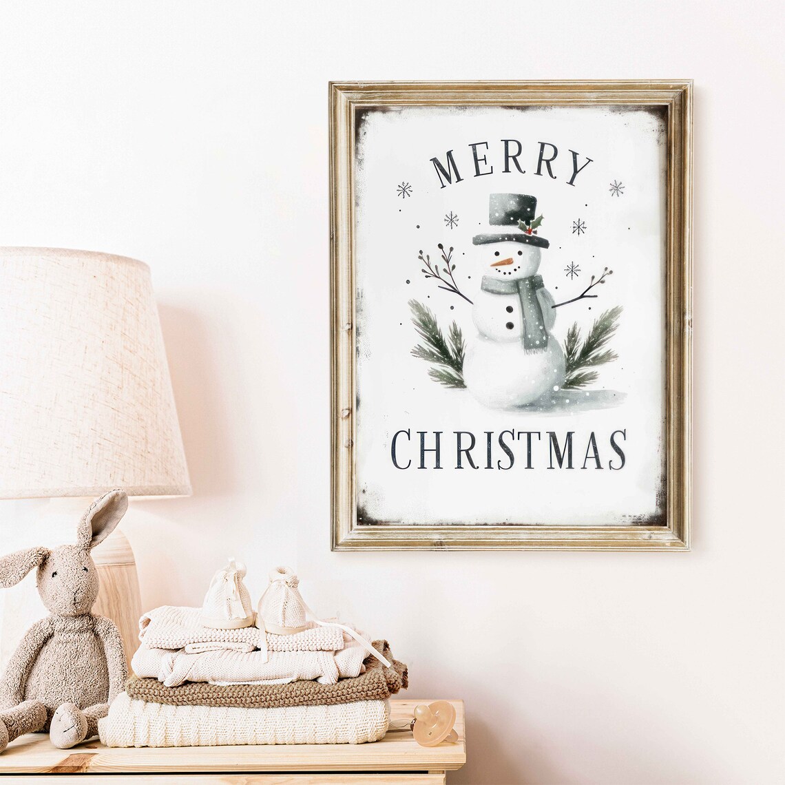 Merry Christmas Snowman Vintage Holiday Decorative Art Poster - Image 2