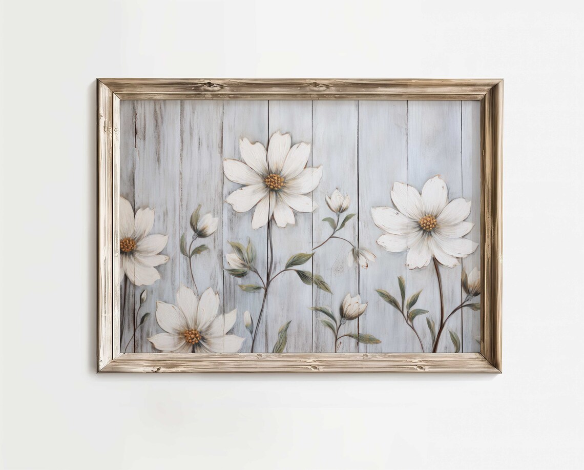 White Flower Print, Rustic Vintage Kitchen Art