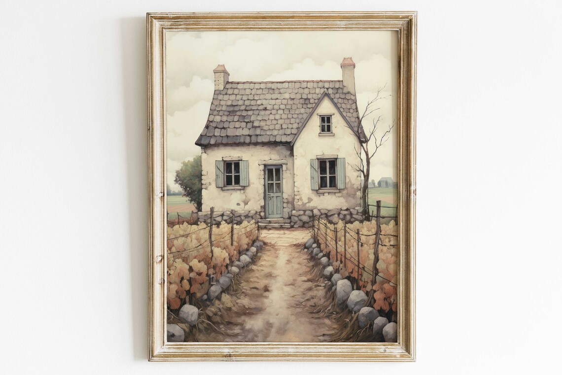 Old Stone House Vintage French Countryside Art Print