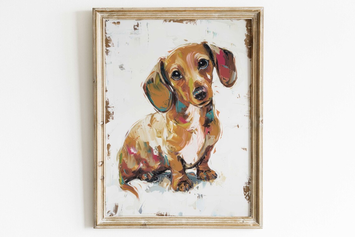 Colorful Dachshund Puppy Portrait in Expressive Oil Style Poster - Image 2