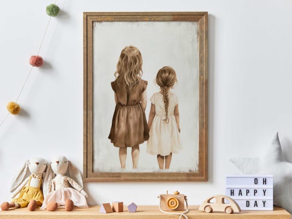 Sister Wall Art Sister Room Decor Vintage Sister Painting Shared Sister Bedroom Print Girls Room Two Girls Print Girl Art