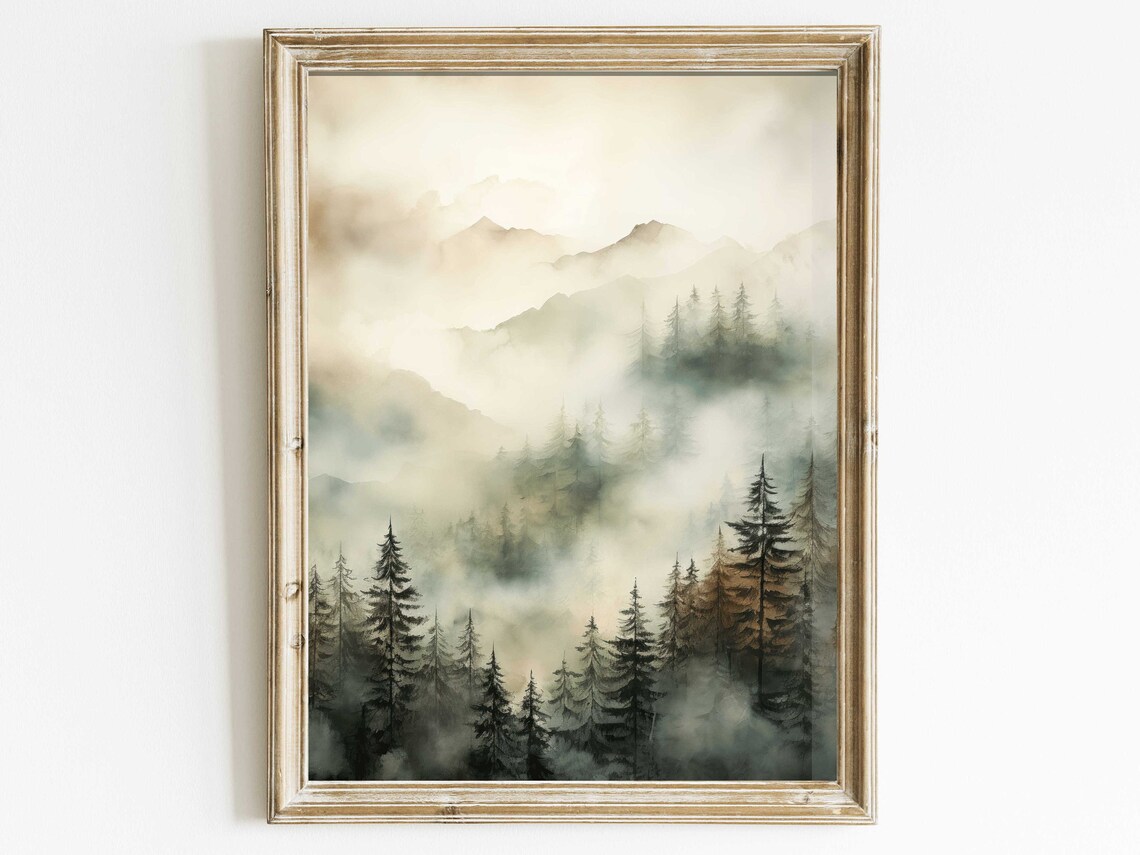 Misty Forest Watercolor Landscape Art Print