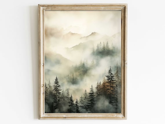 Misty Forest Watercolor Landscape Art Print