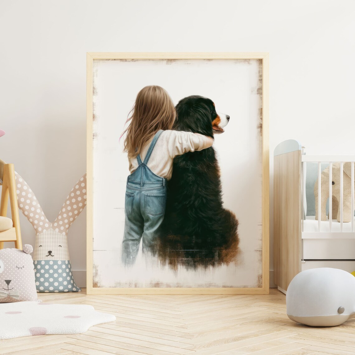 Girl Bernese Mountain Dog Art Print, Nursery Decor - Image 2