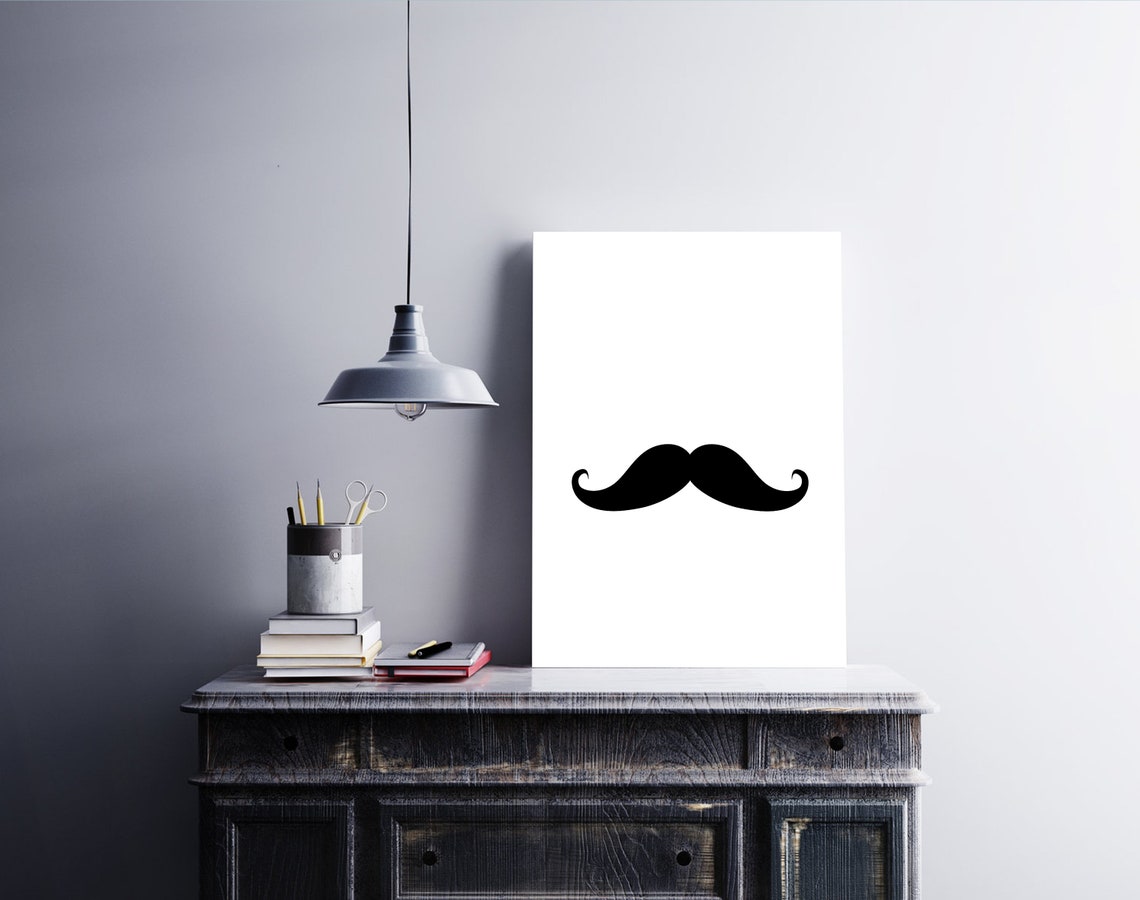 Black Mustache Icon Minimalist Graphic Hipster Wall Decor Poster