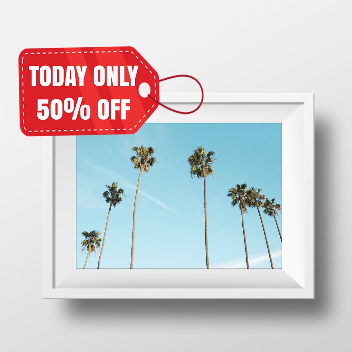 Palm Trees Blue Sky Minimalist Tropical Beach Photo Poster Wall