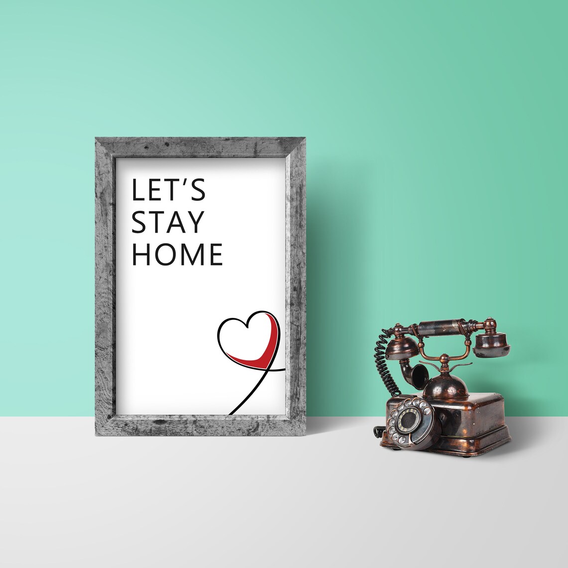Lets Stay Home Cozy Heart Line Art Minimalist Home Decor Poster