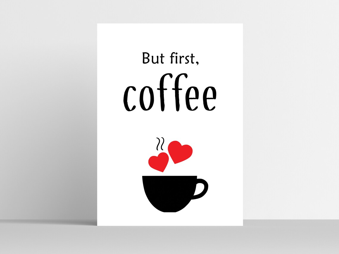 But First Coffee Quote Kitchen Cup Heart Love Bar Wall Poster - Image 2