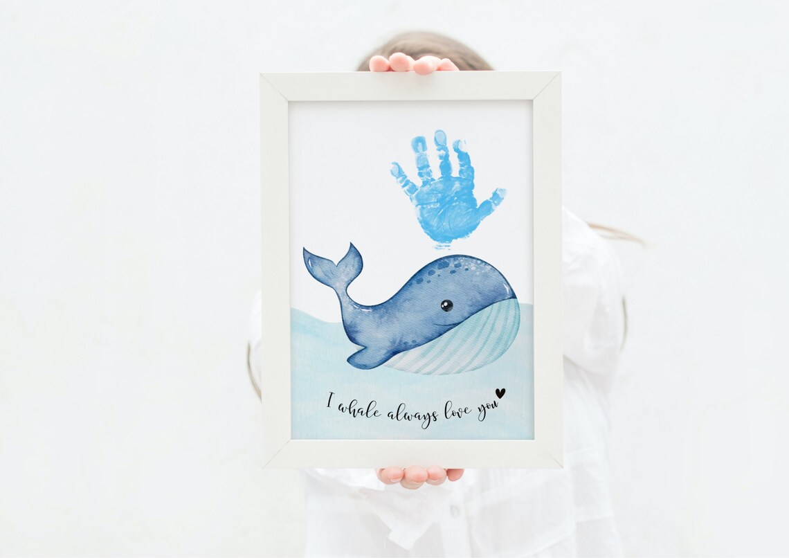 I Whale Always Love You Watercolor Whale Handprint Art Poster - Image 3