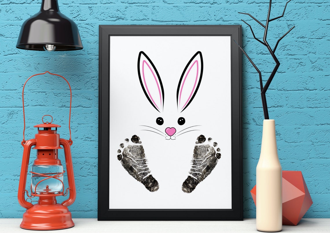 Cute Bunny Ears Footprint Baby Nursery Keepsake Spring Art Poster - Image 2