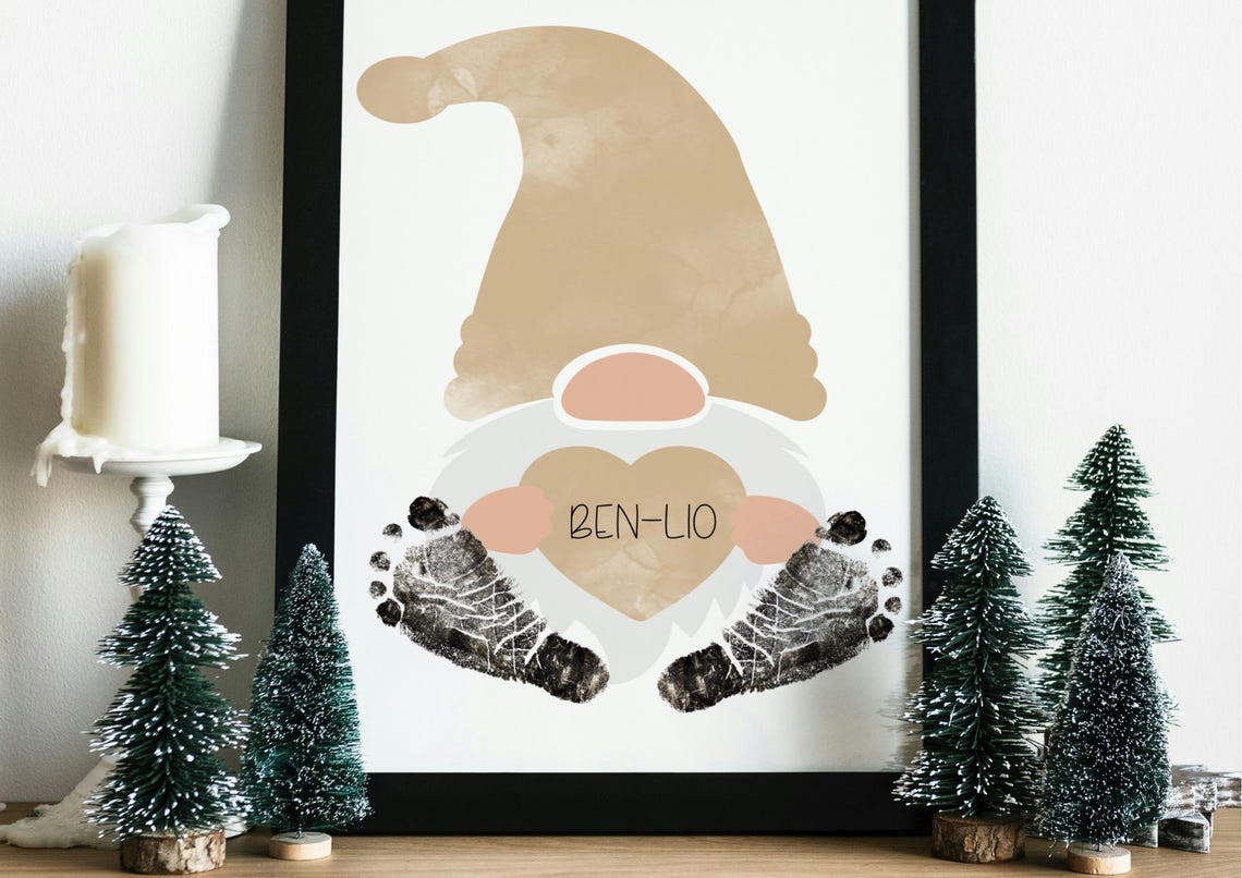 Personalized Christmas Gnome With Heart Name Footprint Poster - Image 4