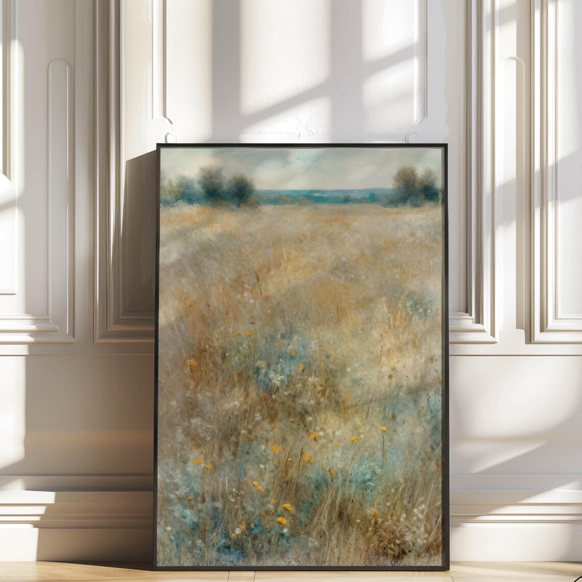 Moody Wildflower Meadow Field Painting Golden Moody Landscape Wall Art