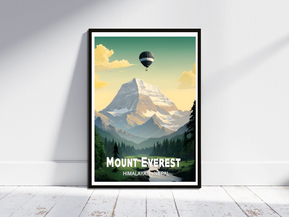 Mount Everest Nepal Balloon Himalaya Mountain Vintage Travel Poster