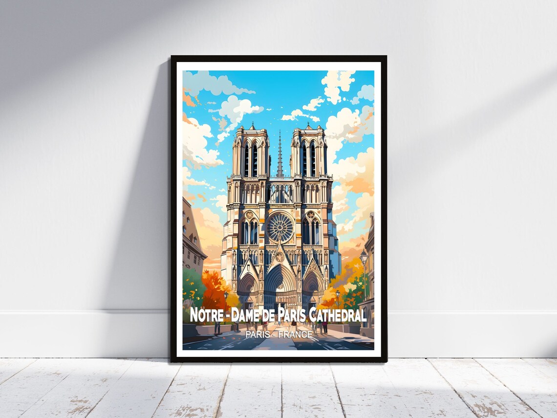 Notre Dame de Paris Cathedral Gothic Landmark France Travel Poster