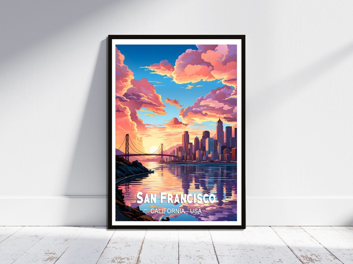 San Francisco Skyline Bay Bridge Sunset Cityscape Travel Poster