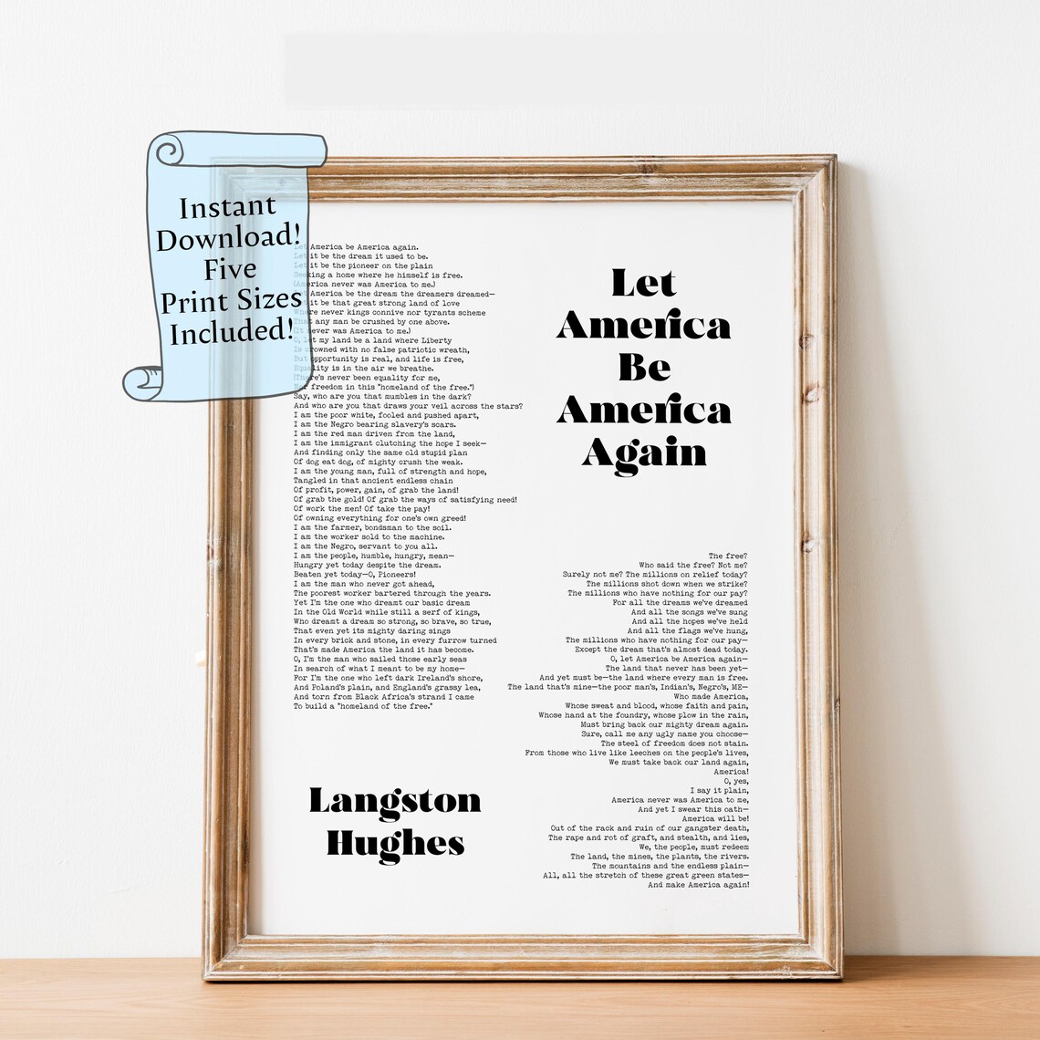 Let America Be Again Poem Art Print, Civil Rights
